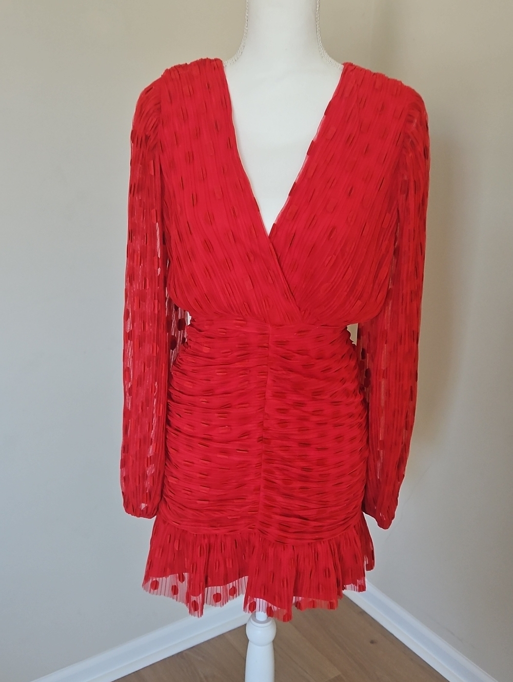 VICI Red V-Neck Ruched Mini Dress